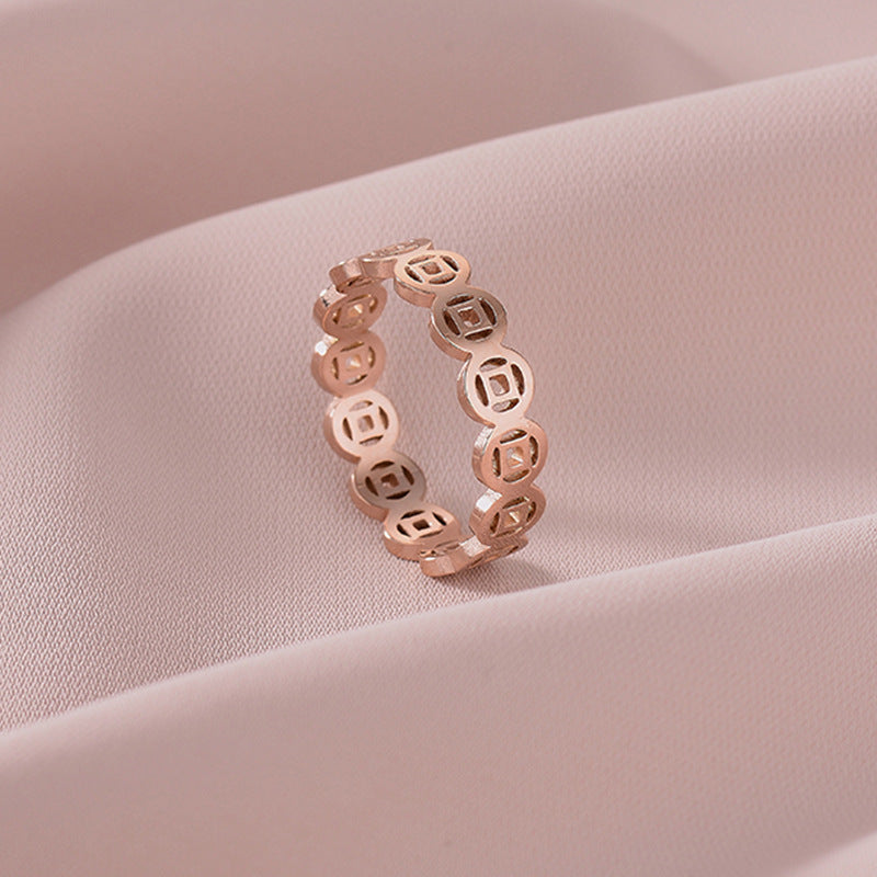 European and American Hot Titanium Steel Full Diamond Zircon Ring 18k Rose Gold Index Finger Couple Ring Ins Simple Trendy Jewelry for Women