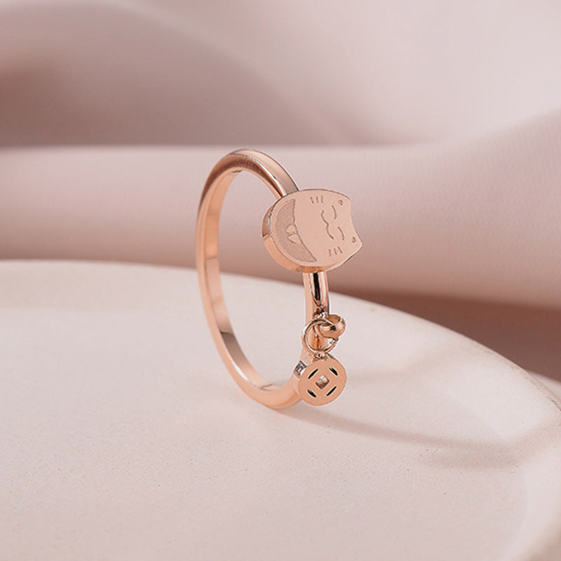 European and American Hot Titanium Steel Full Diamond Zircon Ring 18k Rose Gold Index Finger Couple Ring Ins Simple Trendy Jewelry for Women