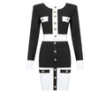 Cross-border 2020 Europe and the United States new temperament black and white color matching breasted cardigan A- line skirt suit factory wholesale 4 colors