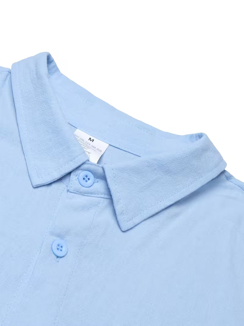 Men's plain long-sleeved linen shirt