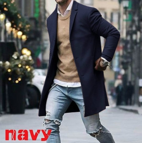 Foreign trade explosions AliExpress wish2019 winter new solid color simple men's long woolen coat men's