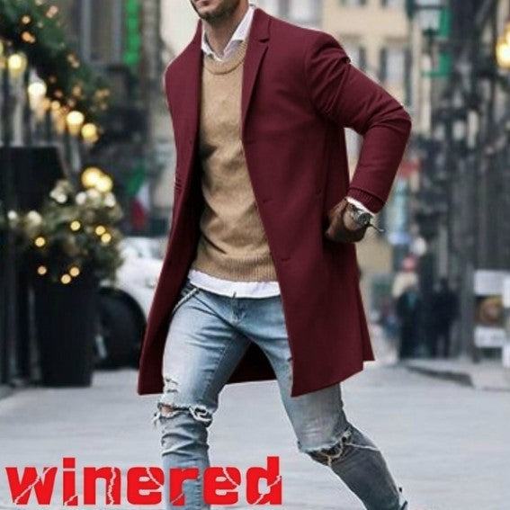 Foreign trade explosions AliExpress wish2019 winter new solid color simple men's long woolen coat men's