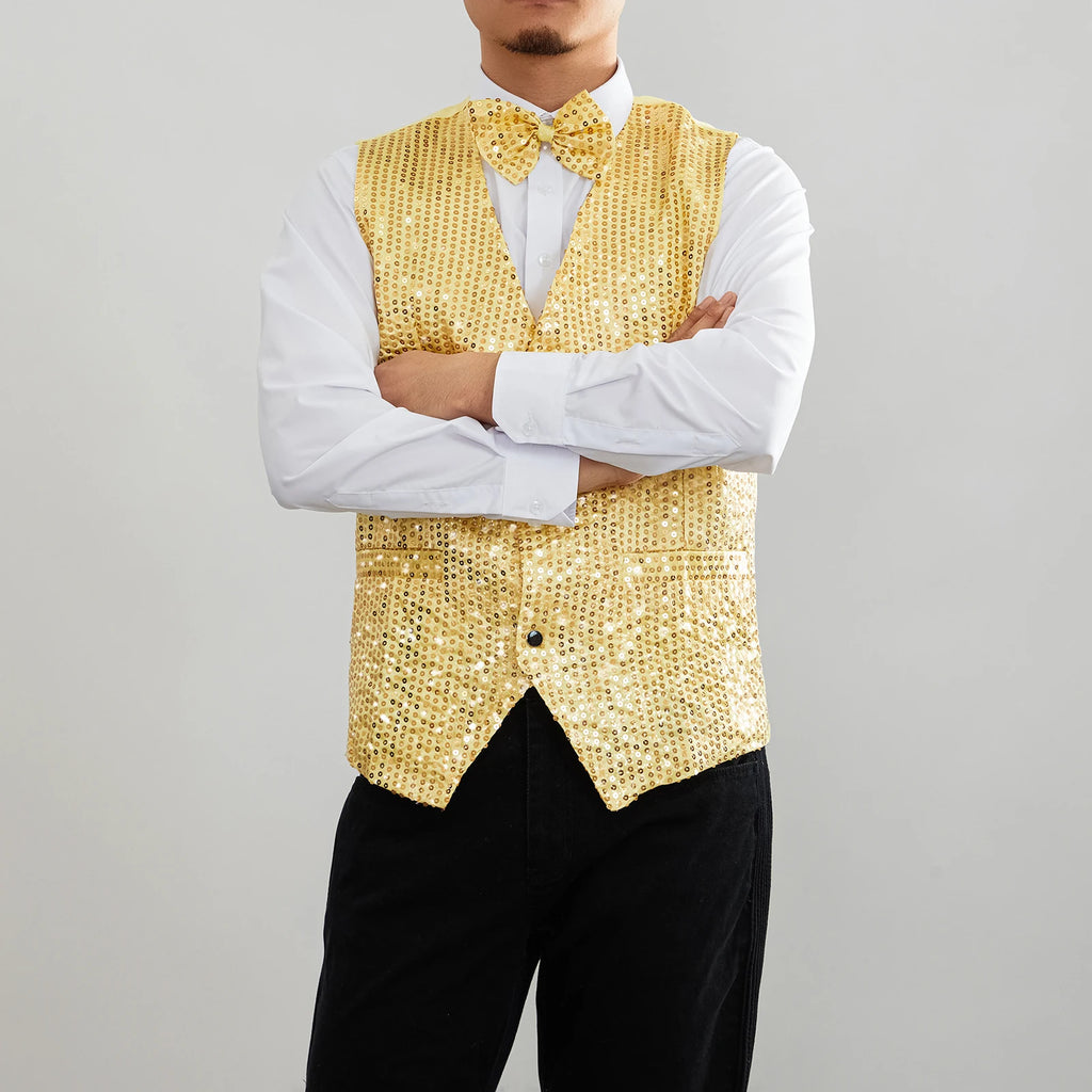 New Design Men Sequins Pattern Glitter Embellished V-neck Blazer Vest Male Evening Party Suits Plus Size hot