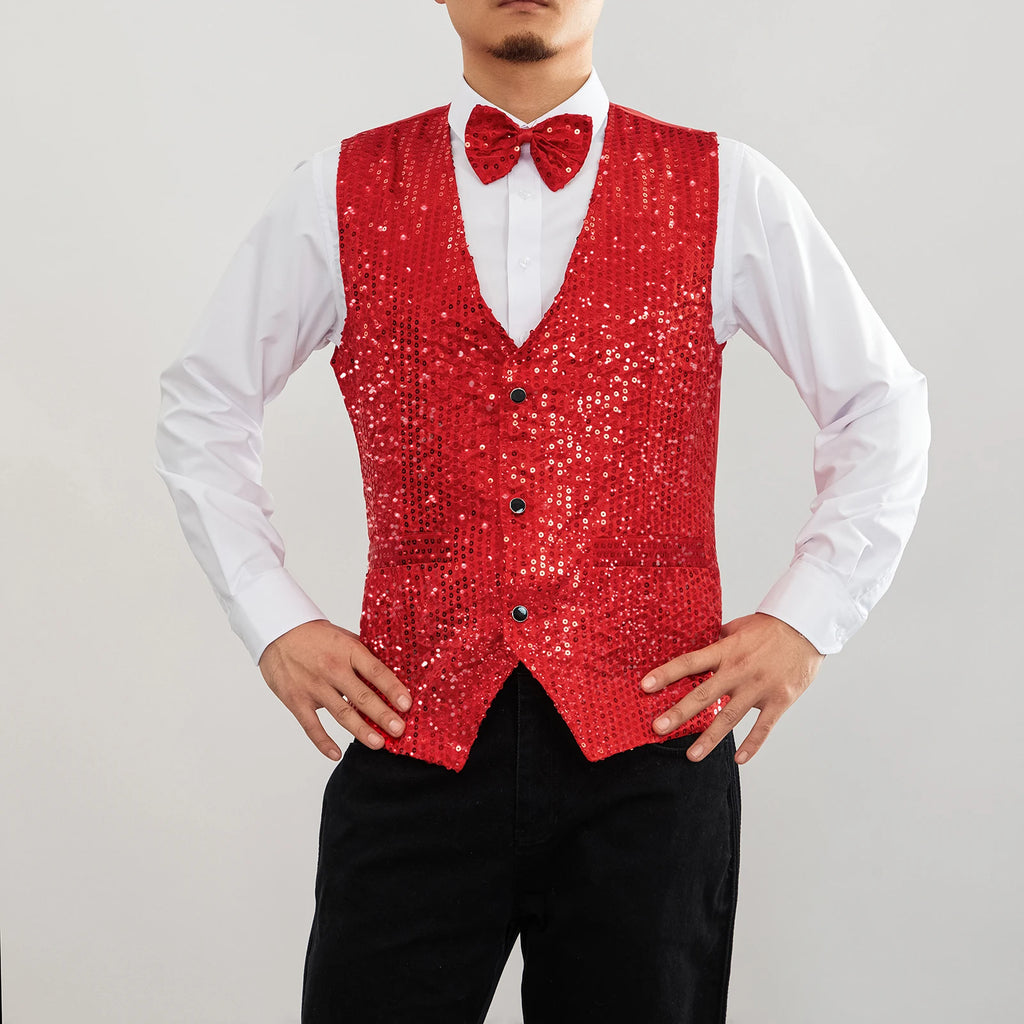 New Design Men Sequins Pattern Glitter Embellished V-neck Blazer Vest Male Evening Party Suits Plus Size hot