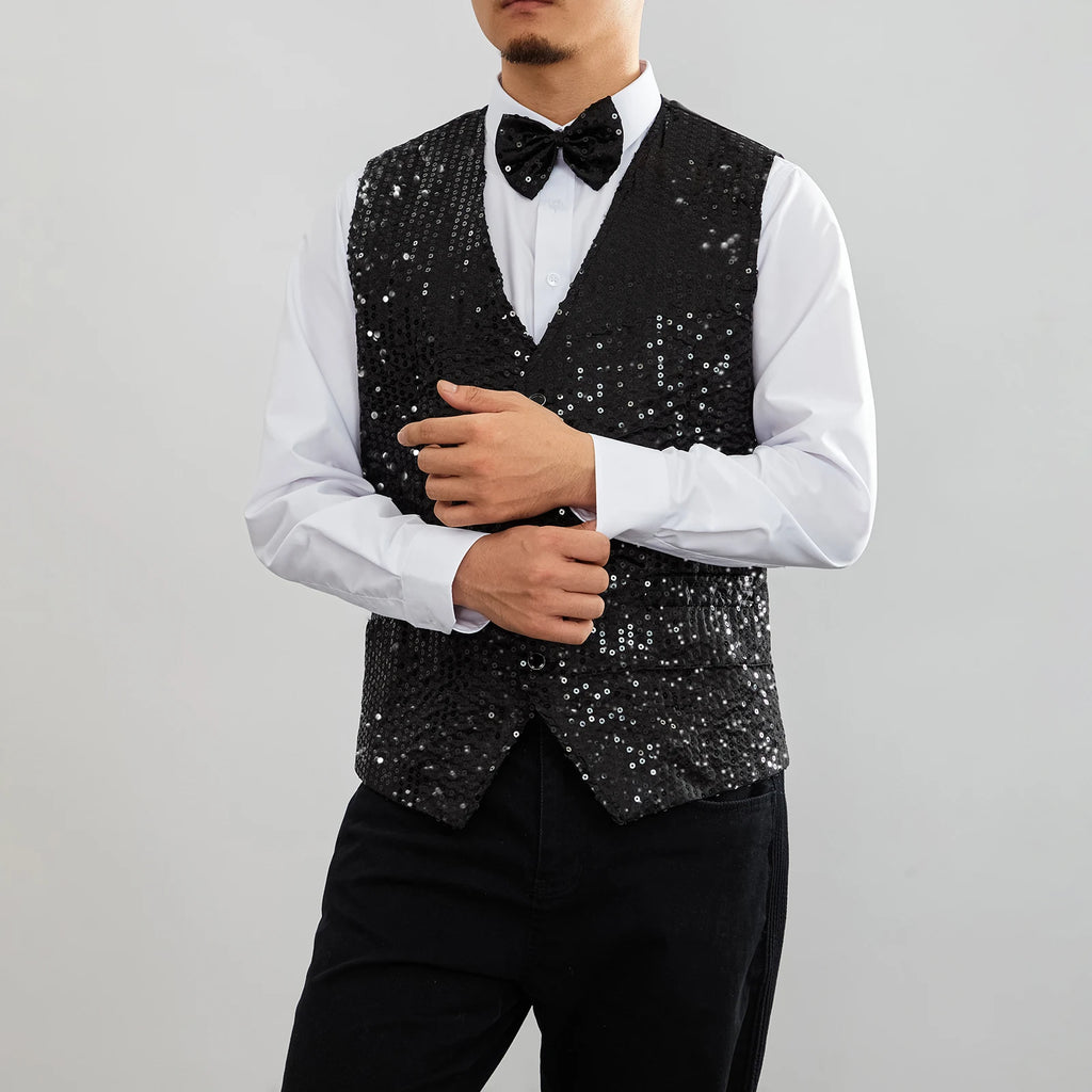 New Design Men Sequins Pattern Glitter Embellished V-neck Blazer Vest Male Evening Party Suits Plus Size hot