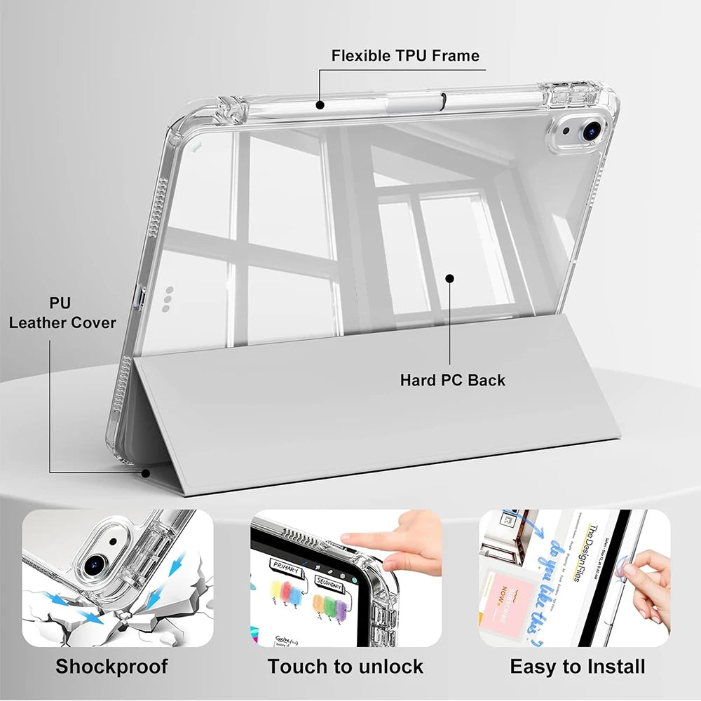 Case for iPad Air 11 Inch M4 2026/M3 2025/M2 2024, iPad Air 5th/4th Gen 10.9 Inch 2022/2020, Acrylic Cover with Pencil Holder