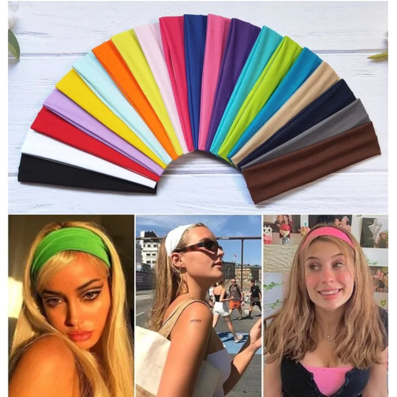 7Pcs Solid Color High Elasticity Headbands Yoga Exercise Headband Hair Accessories Sweat Absorbing Wide Edge Headband