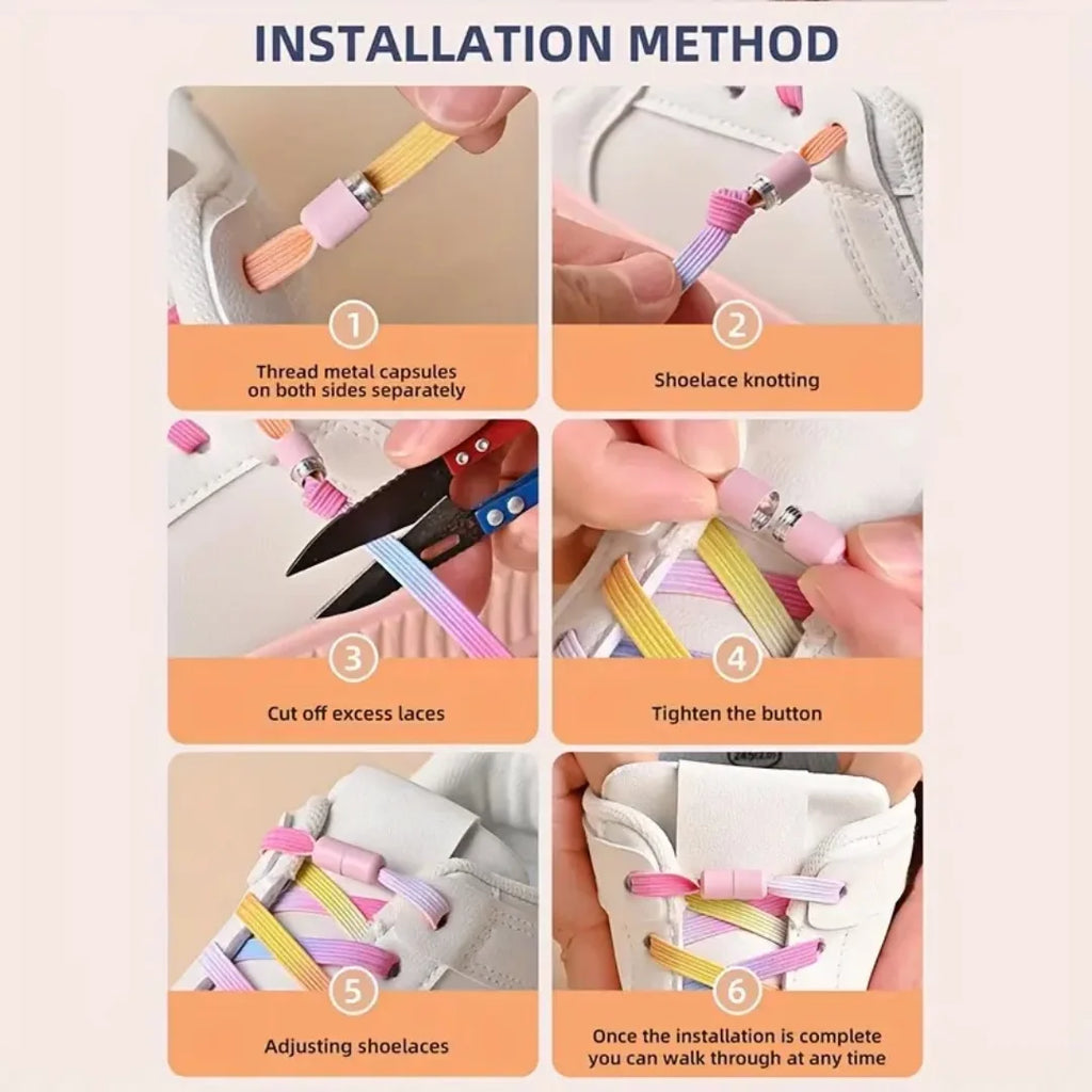 No Tie Shoe Laces Colorful Buckle Shoelaces Pearl Light Colorful Fashion Without Ties Elastic Laces Sneaker Kids Adult Widened
