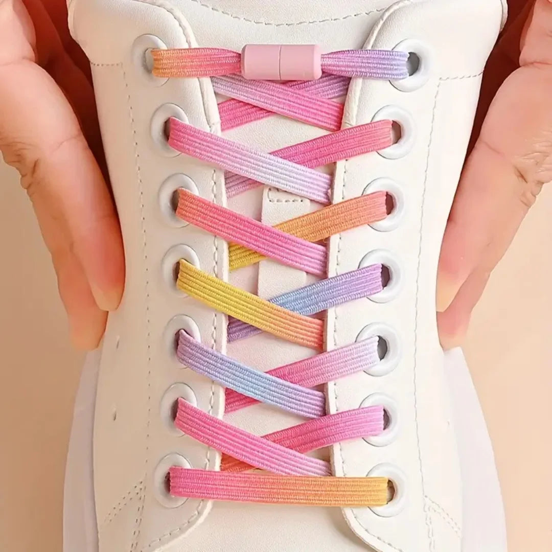 No Tie Shoe Laces Colorful Buckle Shoelaces Pearl Light Colorful Fashion Without Ties Elastic Laces Sneaker Kids Adult Widened