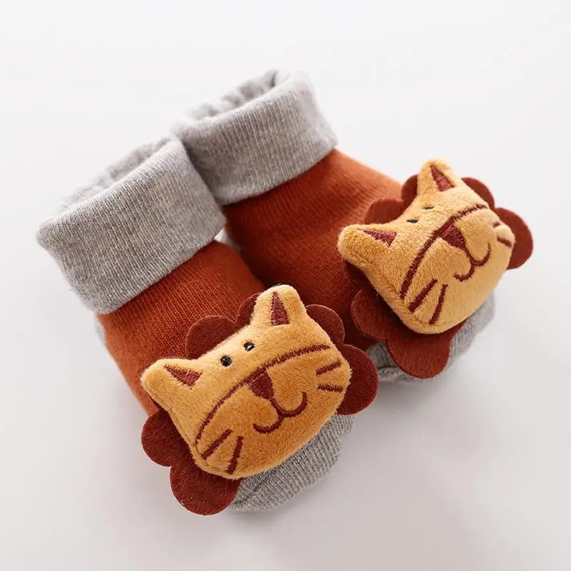 Cartoon Baby Anti-Slip Socks Shoes Newborn Infant Rattle Cute Autumn Boy Girl Floor First Walkers Booties Cotton Doll Warm Socks