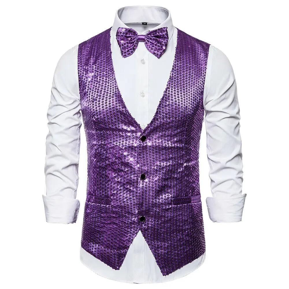New Design Men Sequins Pattern Glitter Embellished V-neck Blazer Vest Male Evening Party Suits Plus Size hot