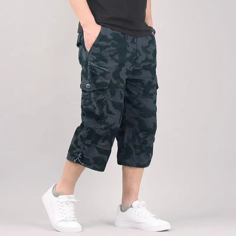 Long Length Cargo Shorts Men Summer Multi-Pocket Casual Cotton Elastic Capri Pants Men Military Tactical Short Hot Breeches  5XL