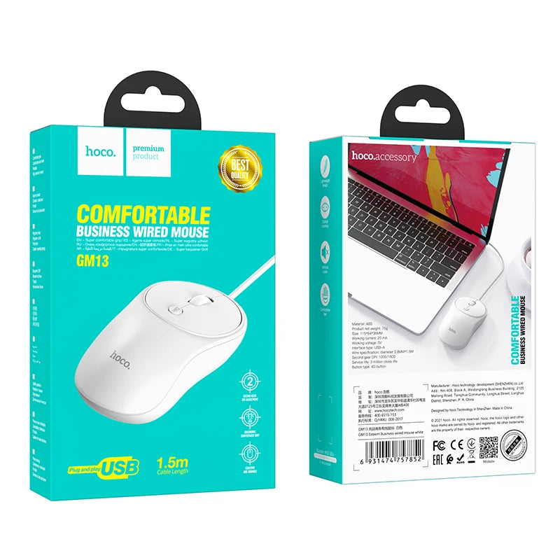 Hoco Silent USB Wired Mouse For Home Office 1000/1600DPI Corded Ergonomic Computer Mouse For Laptop Desktop Computer PC Notebook