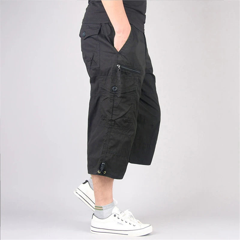 Long Length Cargo Shorts Men Summer Multi-Pocket Casual Cotton Elastic Capri Pants Men Military Tactical Short Hot Breeches  5XL
