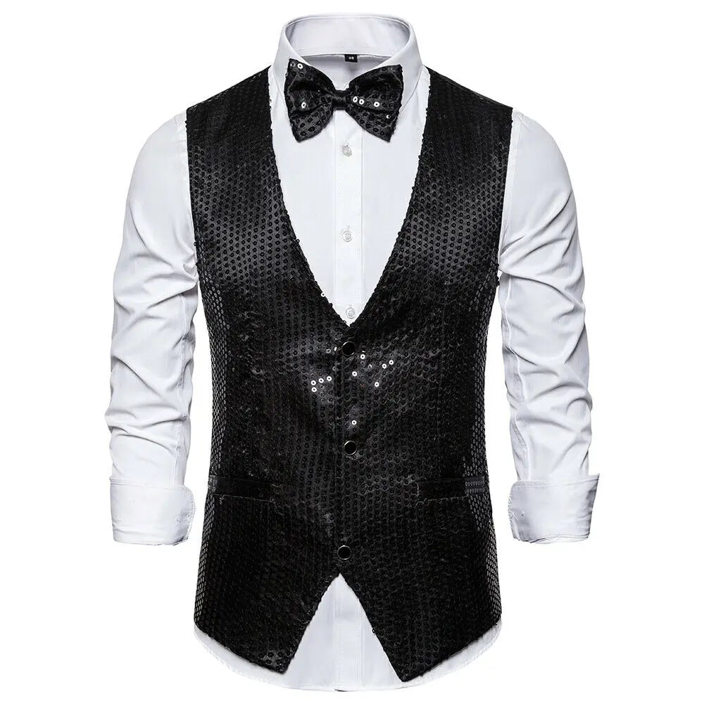 New Design Men Sequins Pattern Glitter Embellished V-neck Blazer Vest Male Evening Party Suits Plus Size hot