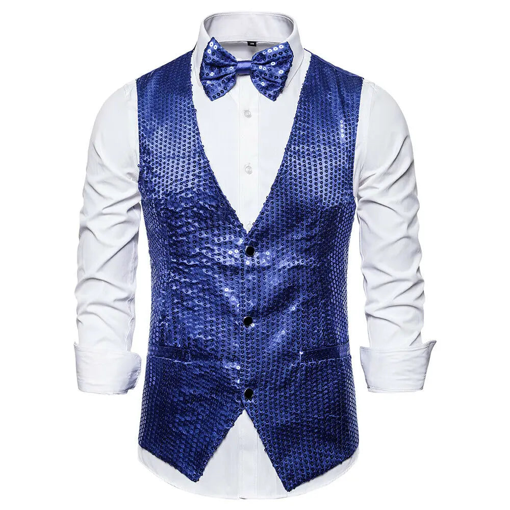 New Design Men Sequins Pattern Glitter Embellished V-neck Blazer Vest Male Evening Party Suits Plus Size hot
