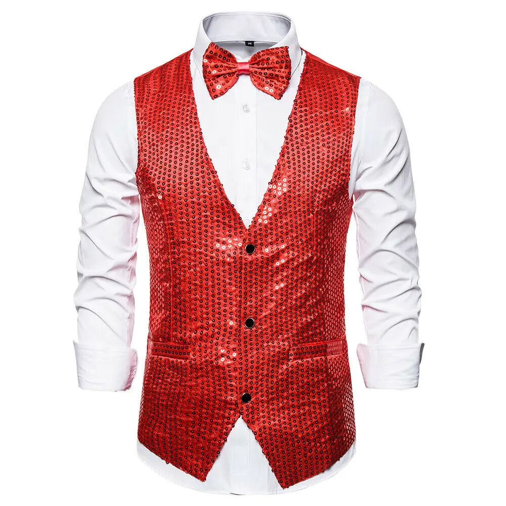 New Design Men Sequins Pattern Glitter Embellished V-neck Blazer Vest Male Evening Party Suits Plus Size hot