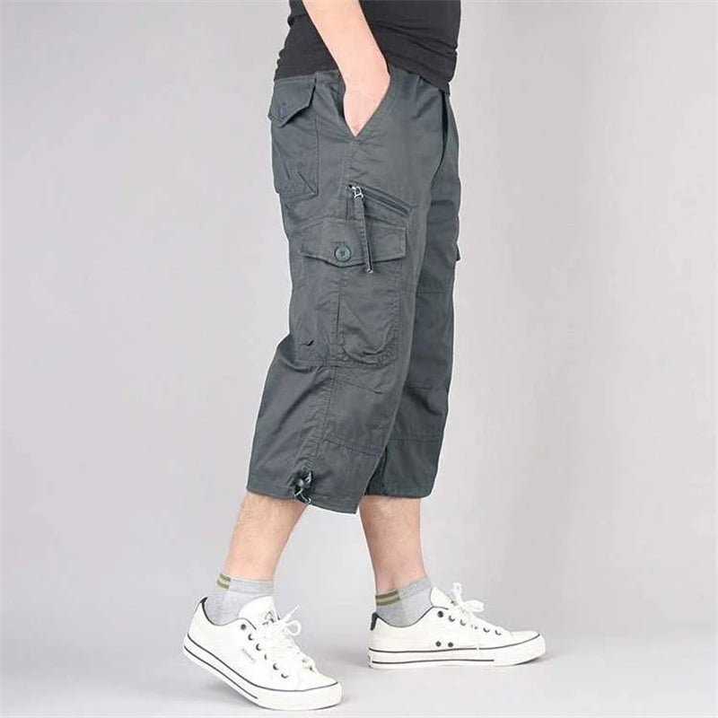 Long Length Cargo Shorts Men Summer Multi-Pocket Casual Cotton Elastic Capri Pants Men Military Tactical Short Hot Breeches  5XL