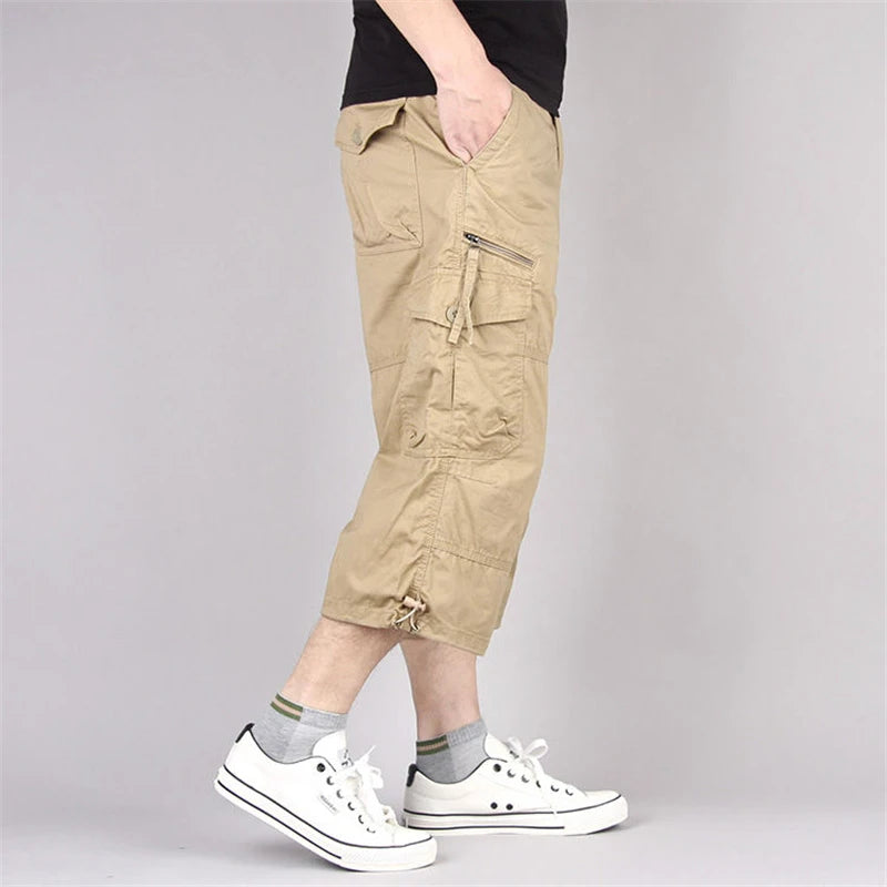 Long Length Cargo Shorts Men Summer Multi-Pocket Casual Cotton Elastic Capri Pants Men Military Tactical Short Hot Breeches  5XL