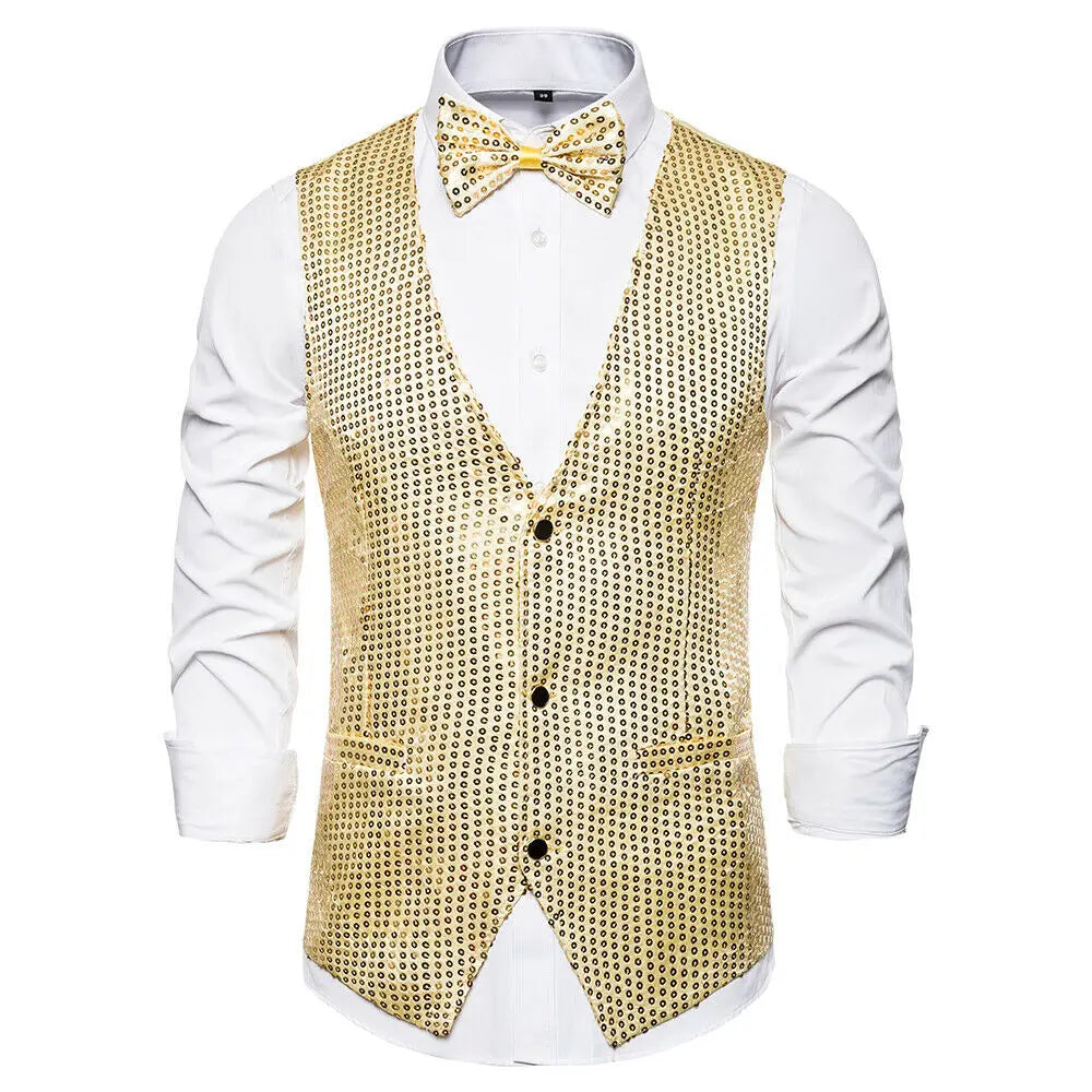 New Design Men Sequins Pattern Glitter Embellished V-neck Blazer Vest Male Evening Party Suits Plus Size hot