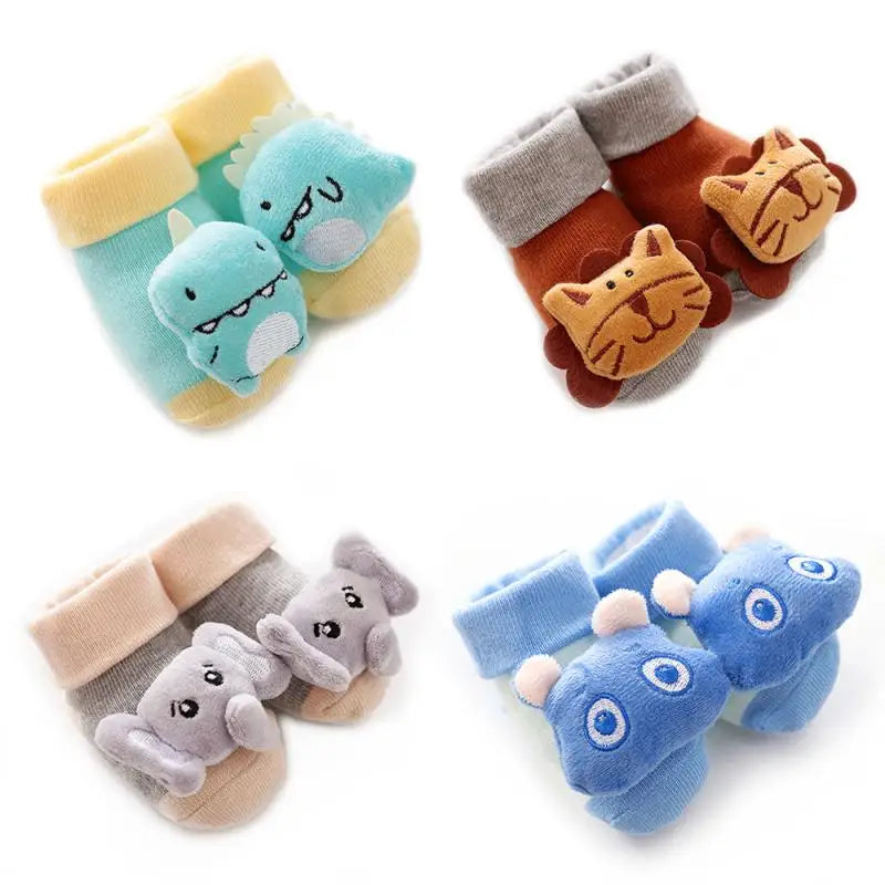 Cartoon Baby Anti-Slip Socks Shoes Newborn Infant Rattle Cute Autumn Boy Girl Floor First Walkers Booties Cotton Doll Warm Socks