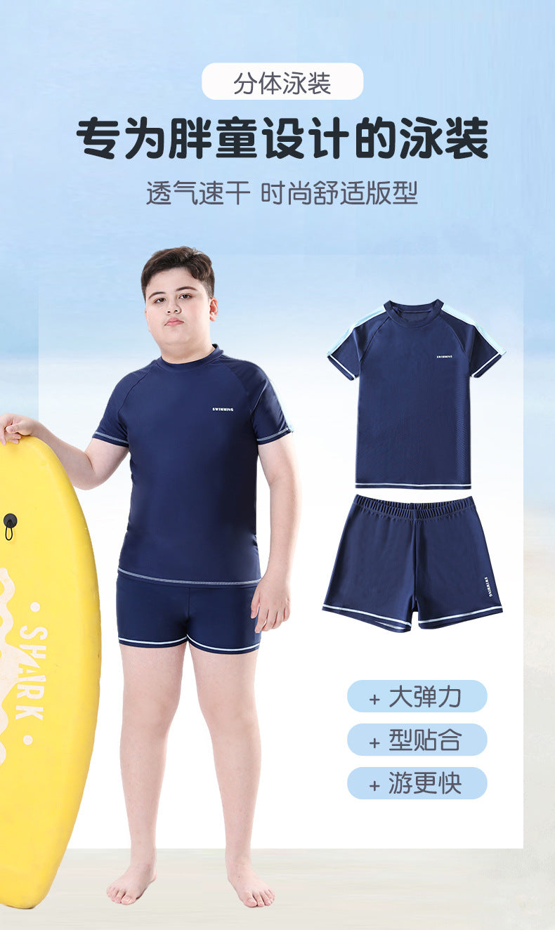 Cross-border Swimwear Children's Swimwear Foreign Trade Big Boys Split Swimwear Plus Fat Loose Quick-drying Fat Children