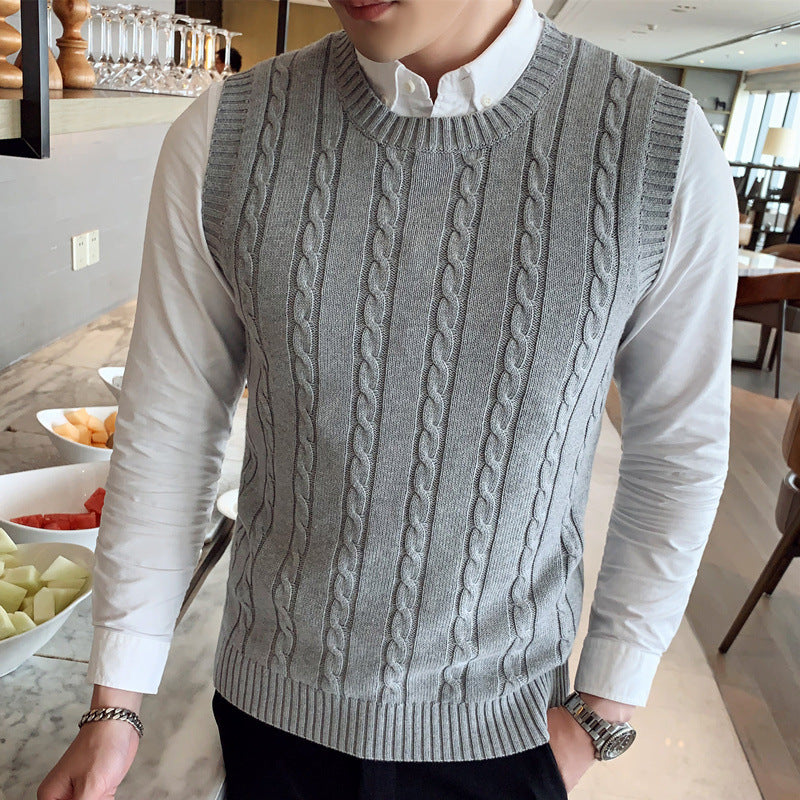 Winter Korean-style sleeveless sweater vest thickened waistcoat men's wool knitted vest men's V-neck wool vest