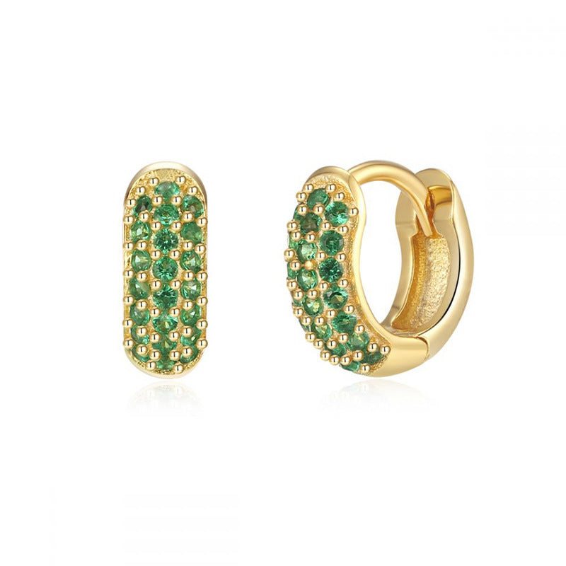 European and American Classic Ins Style Color Zircon Light Luxury Heavy Industry Round Ear Buckle Trendy high quality 24K Gold Plated Earrings