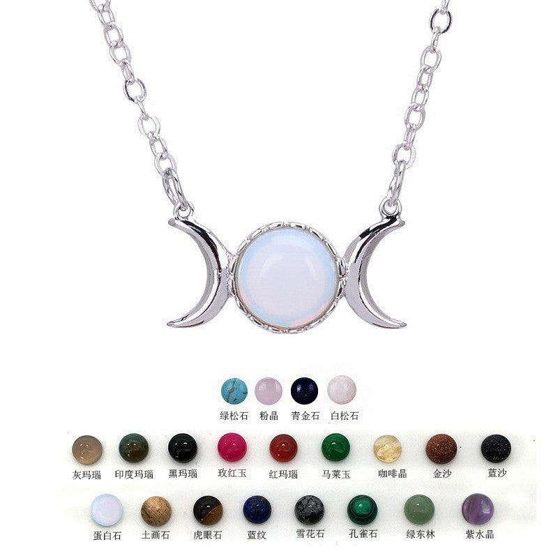 Turquoise Necklace European and American Tiger Eye Stone Choker Stainless Steel Accessories Moon Pendant Women's Non-Fading Gold Clavicle Chain