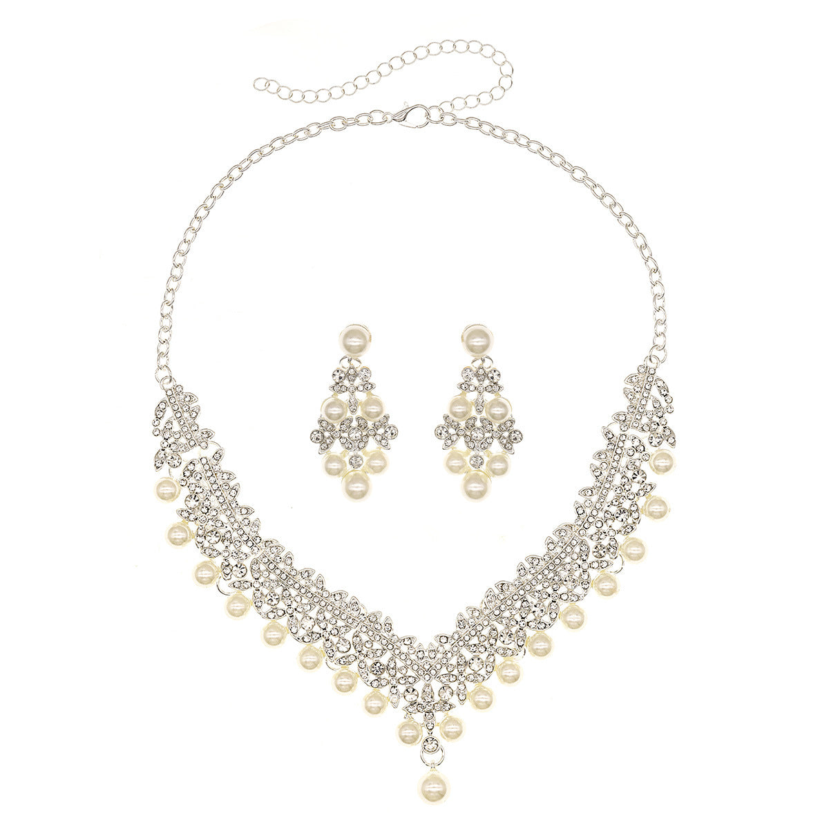 European and American Bride Jewelry Three-piece Suit High-class Dance Wedding Jewelry Alloy Diamond Crown Necklace Earrings suit