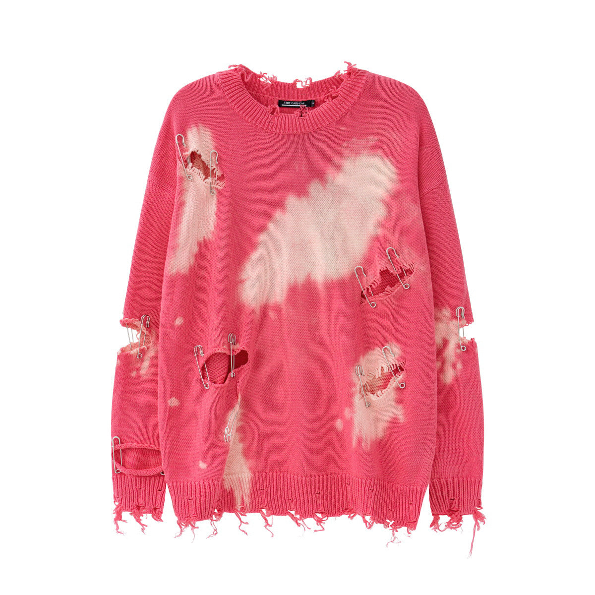 TIDE CARD LOG | Autumn and winter high street fashionable design faded pin ripped couple round neck loose sweater