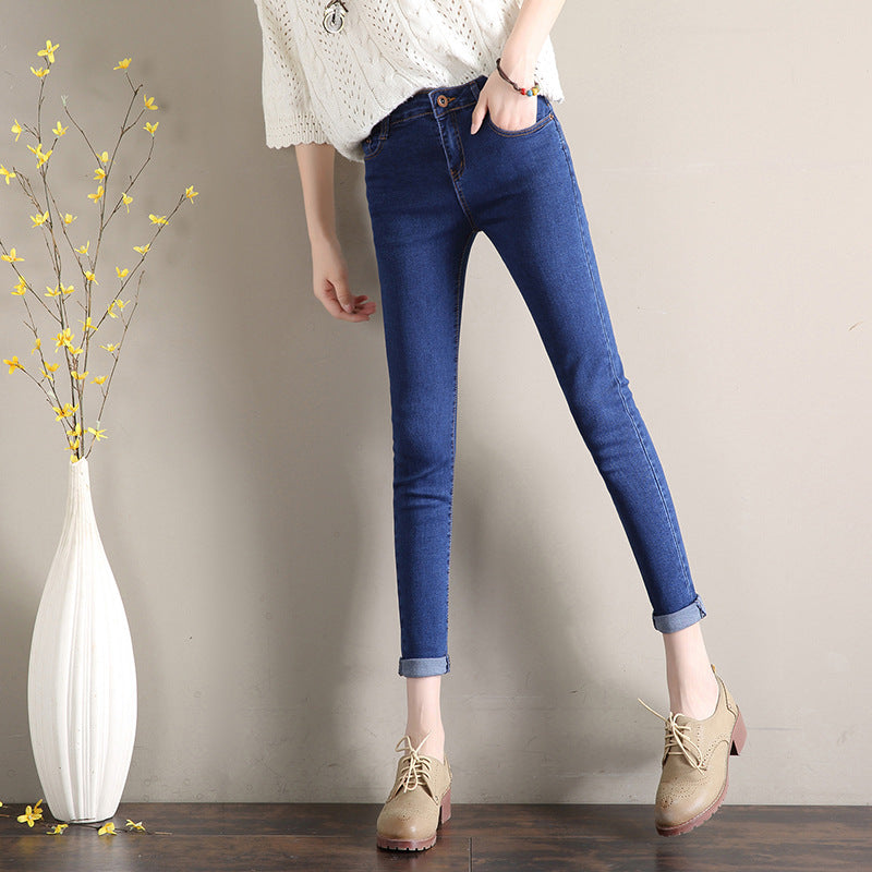 Dark Blue Jeans Women's 2023 New Summer High Waist Summer Thin Stretch Slim-Fit Small Feet Nine-point Tight