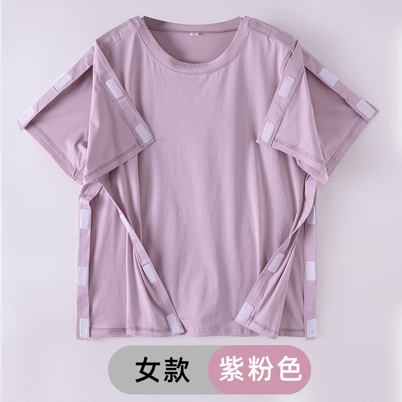 Summer patient care clothing easy to put on and take off hospital gown short sleeve cotton middle-aged and elderly medical clothing fracture clothing wholesale