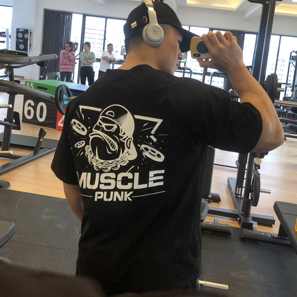 MUSCLE PUNK Original Loose plus size Half-sleeved T-shirt Men's Fashion Brand Printed Fitness Crewneck Top Short-sleeved
