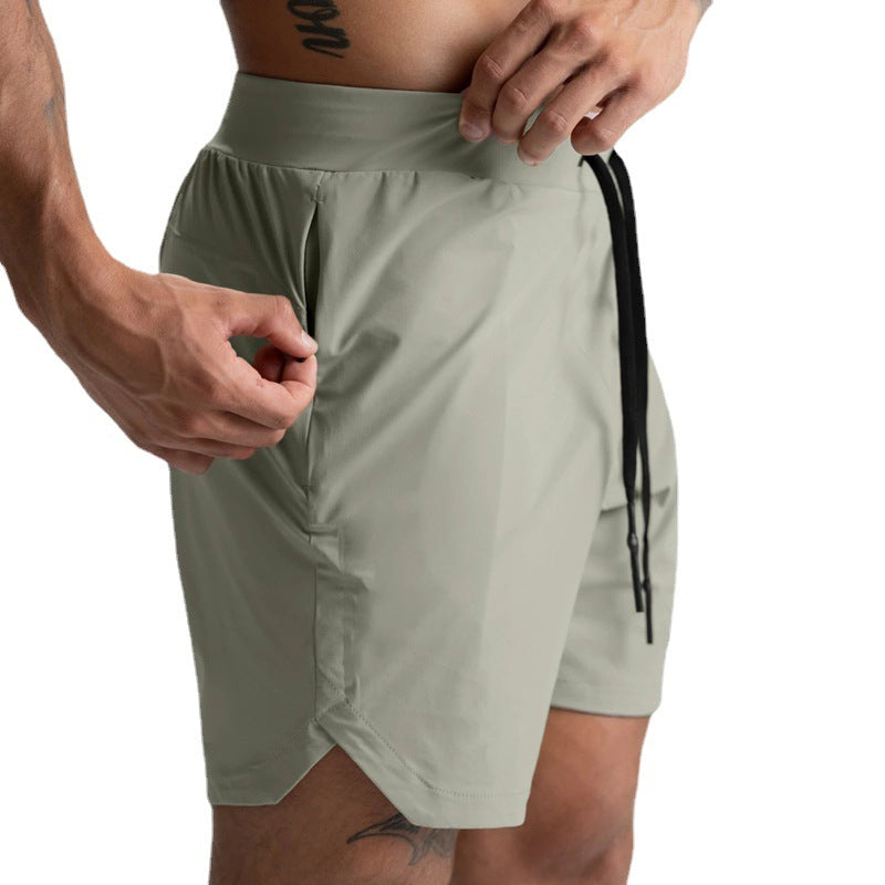Crazy muscle men's shorts single layer woven quick-drying solid color running fitness sports casual American fifth pants
