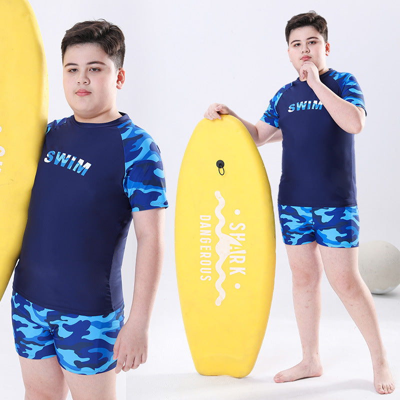 Cross-border Swimwear Children's Swimwear Foreign Trade Big Boys Split Swimwear Plus Fat Loose Quick-drying Fat Children