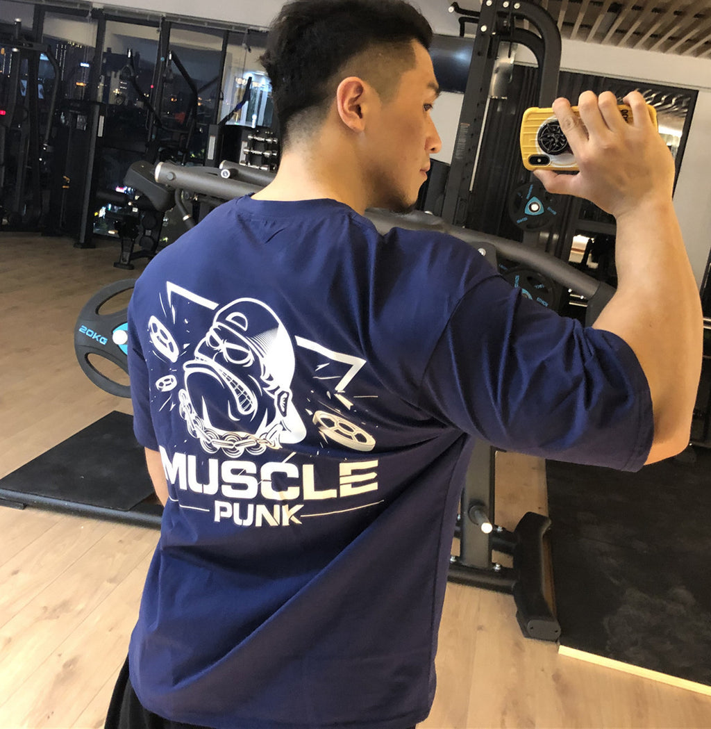 MUSCLE PUNK Original Loose plus size Half-sleeved T-shirt Men's Fashion Brand Printed Fitness Crewneck Top Short-sleeved