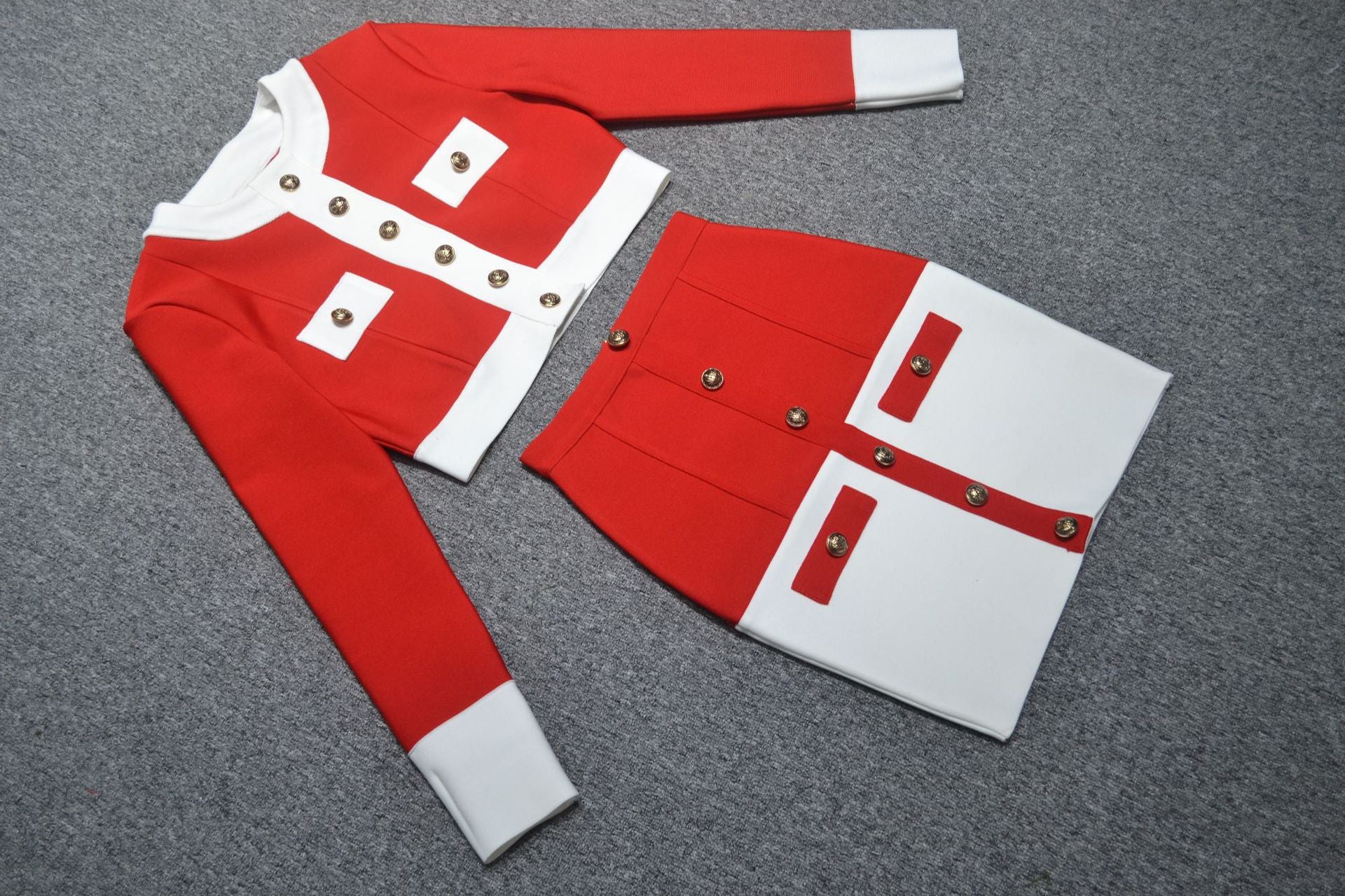 Cross-border 2020 Europe and the United States new temperament black and white color matching breasted cardigan A- line skirt suit factory wholesale 4 colors