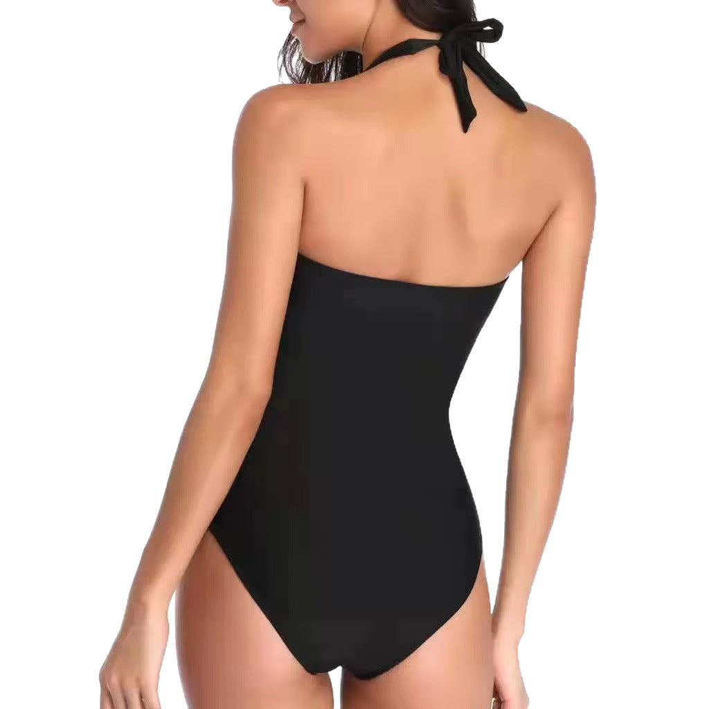 Popular Backless One-Piece Bikini Swimsuit European and American Fashionable and Sexy Belly-Covering Slimming Swimsuit for Women