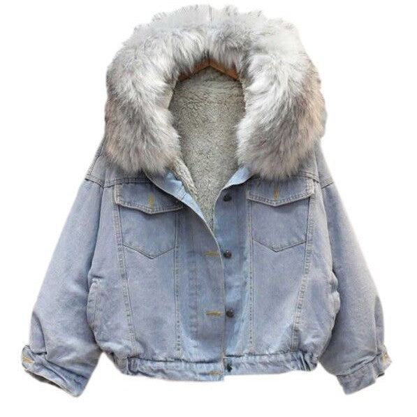 Amazon AliExpress International Station Winter New Loose Hooded Velvet Lambswool Denim Jacket Women's Cotton Clothes Fashion