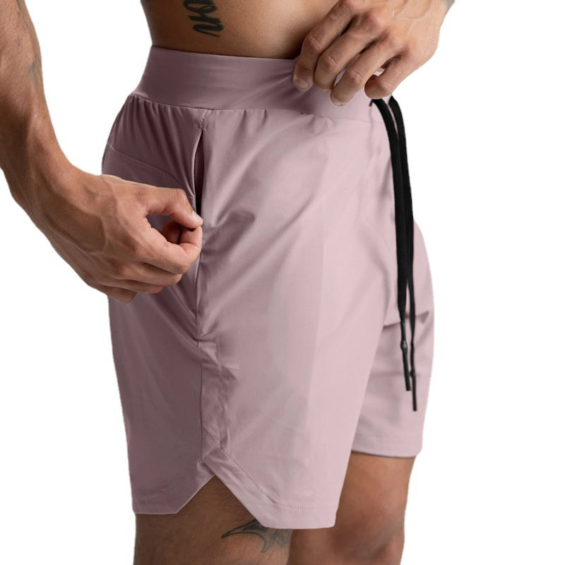 Crazy muscle men's shorts single layer woven quick-drying solid color running fitness sports casual American fifth pants