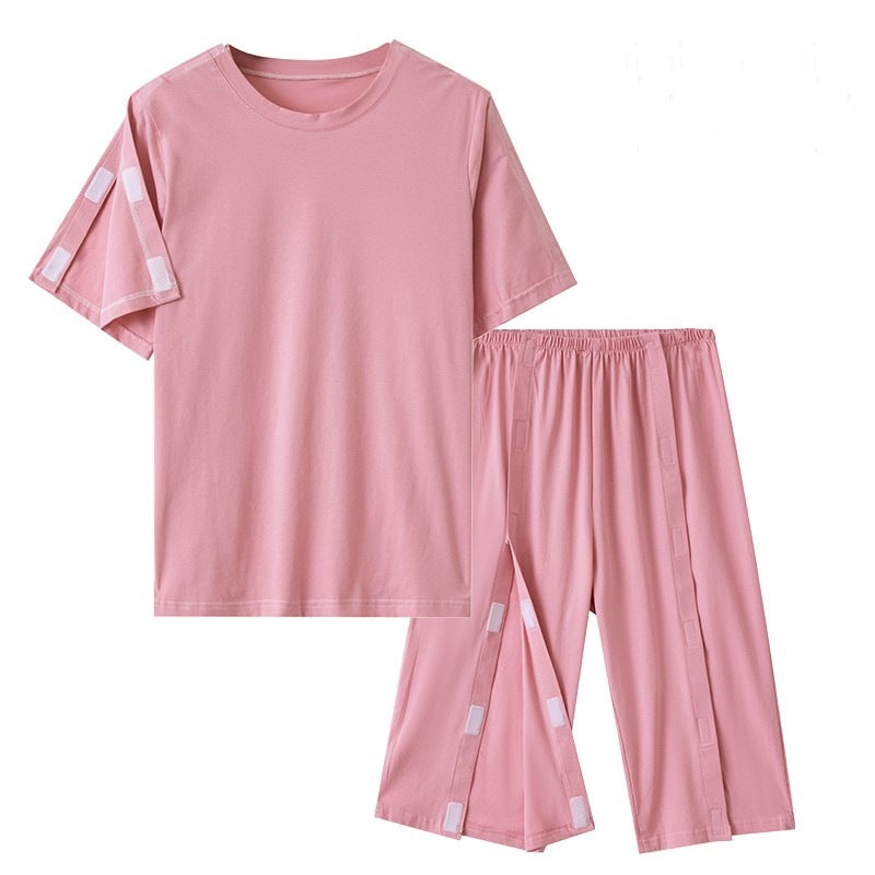 Summer patient care clothing easy to put on and take off hospital gown short sleeve cotton middle-aged and elderly medical clothing fracture clothing wholesale