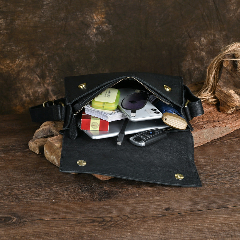 Ancient Trendy Guest Genuine Leather Men's Bag Single Shoulder Crossbody Bag Handmade Cowhide Backpack Simple Small Bag Crazy Horse Leather Men's Bag
