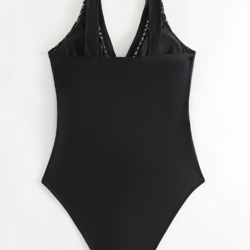New Sexy Solid Color Backless Bikini, Transparent Mesh Swimsuit, European and American Amazon One-Piece Swimsuit for Women, Cross-Border Bikini