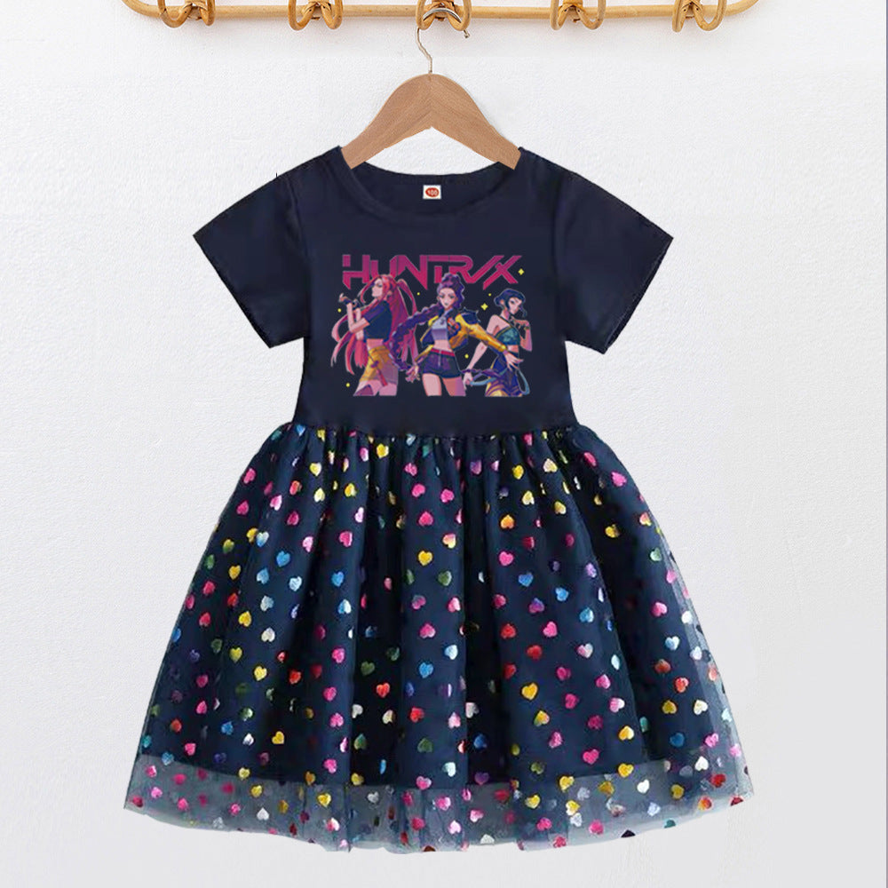 New Girls Dress Summer Short-Sleeved Princess Dress Children's Clothing Children's Gauze Skirt Girl Skirt Hunter Witch Group