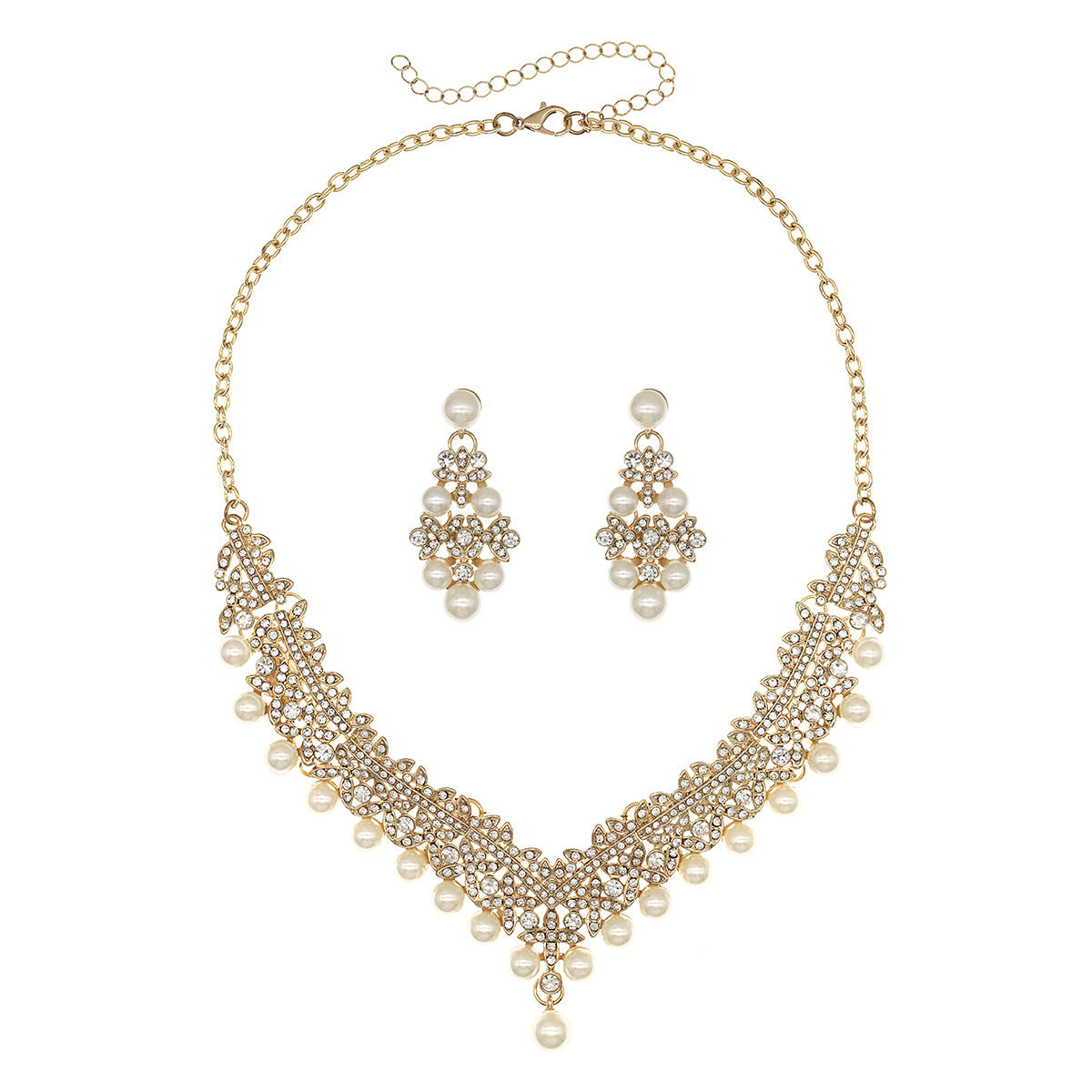 European and American Bride Jewelry Three-piece Suit High-class Dance Wedding Jewelry Alloy Diamond Crown Necklace Earrings suit