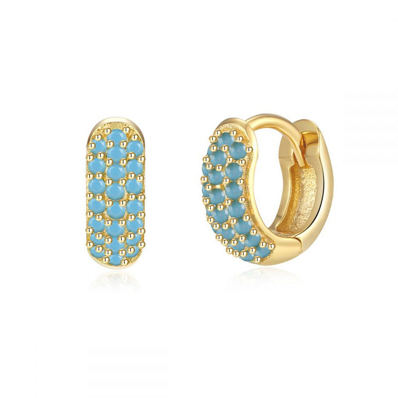 European and American Classic Ins Style Color Zircon Light Luxury Heavy Industry Round Ear Buckle Trendy high quality 24K Gold Plated Earrings