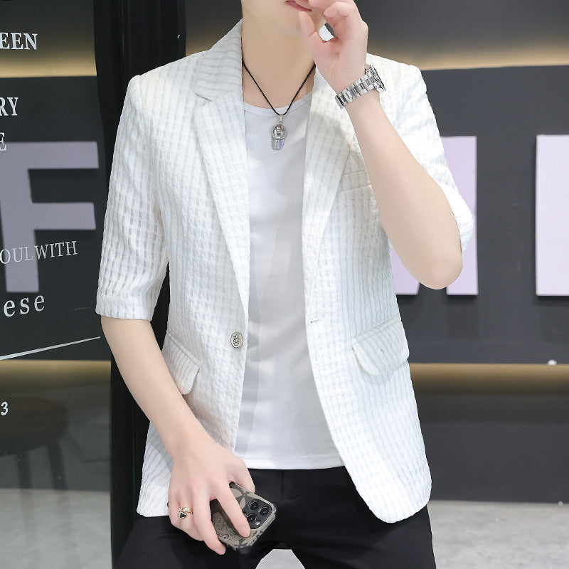 Summer half sleeve thin suit Korean style men's half sleeve fashionable fashionable jacket slim fit trendy summer small suit