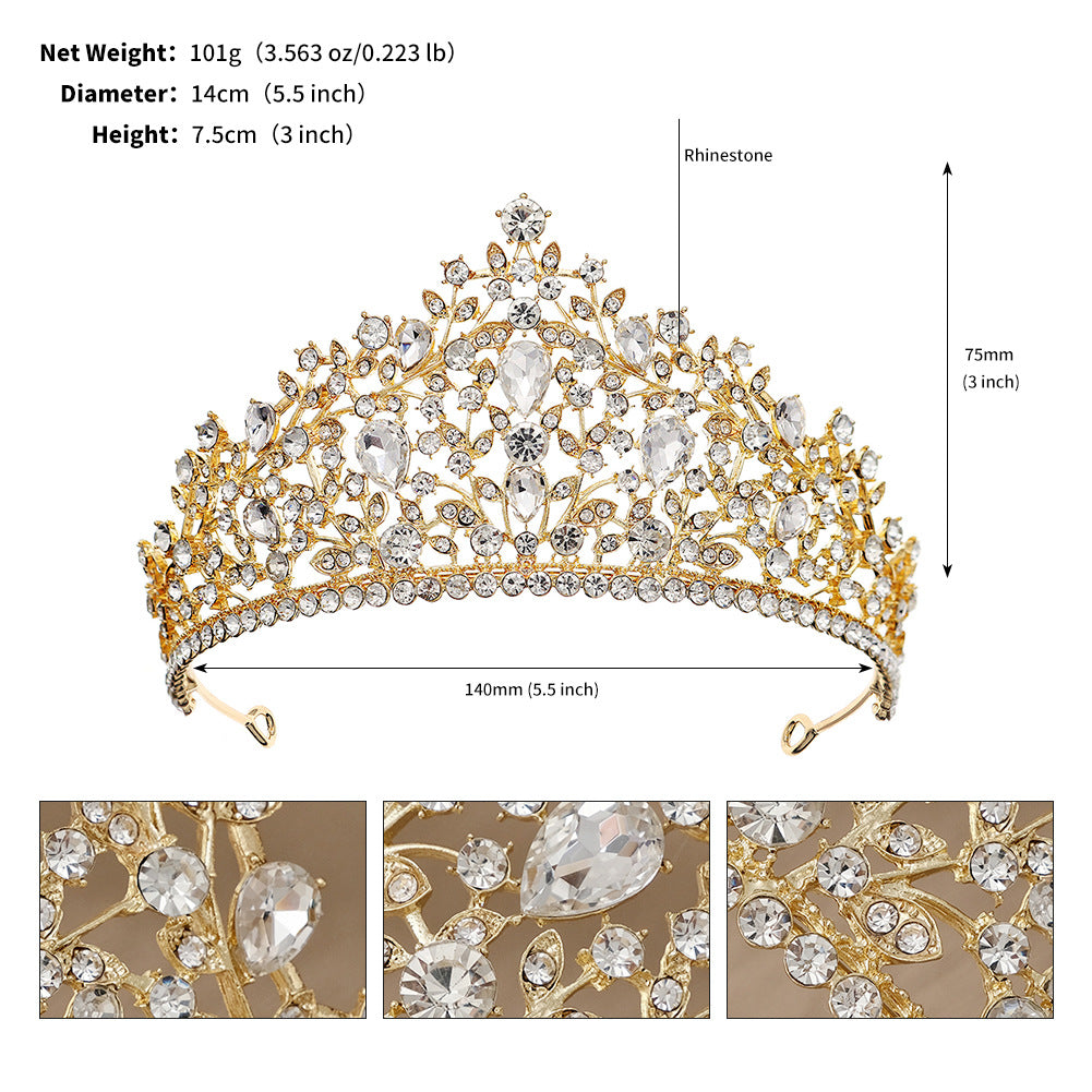 European and American All-match Bride Wedding Hair Accessories Light Luxury Full Diamond Birthday Party Crown Baroque Vintage Rhinestone Crown