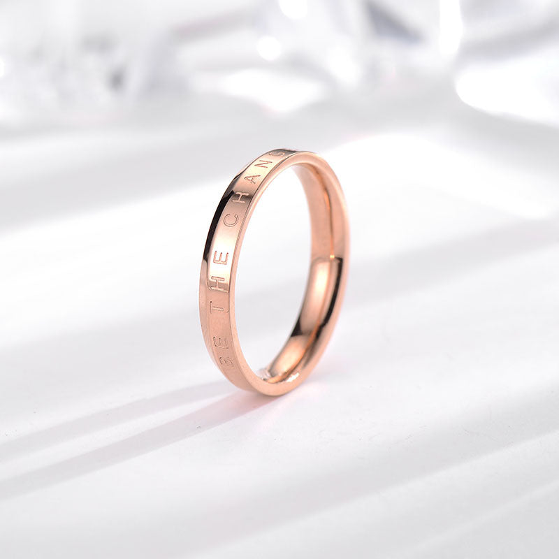 Japanese and Korean dw ring fashion explosion lovers ring 18k rose gold plain ring simple stainless steel ring tide jewelry